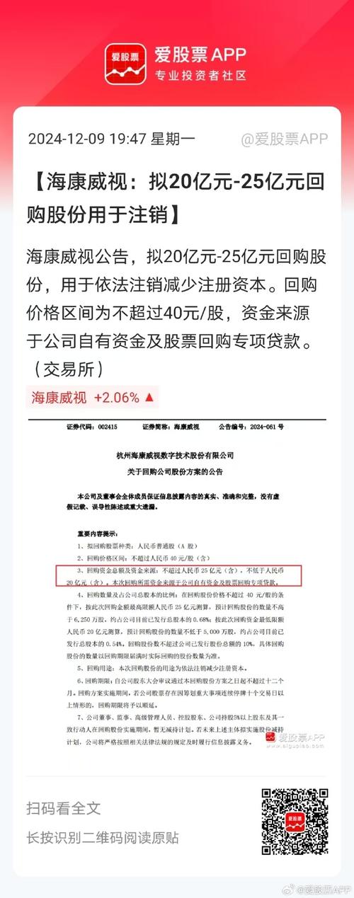 本周近30家上市公司公告披露回购增持再贷款相关情况 海康威视回购股份获贷款不超17.5亿元